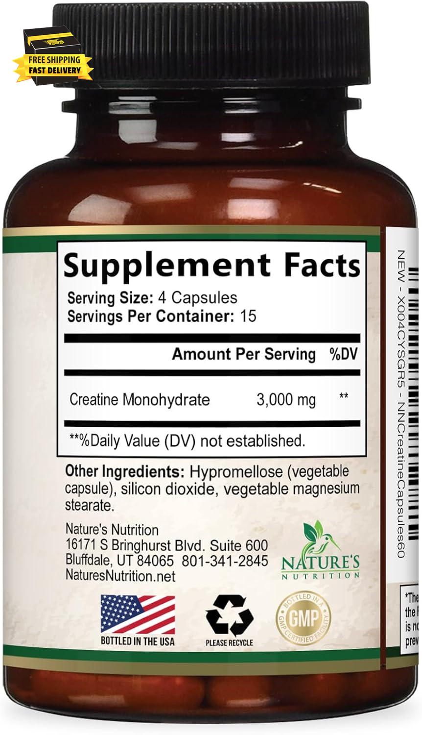 Creatine Monohydrate 3000Mg per Serving – Micronized Creatine Powder Capsules –