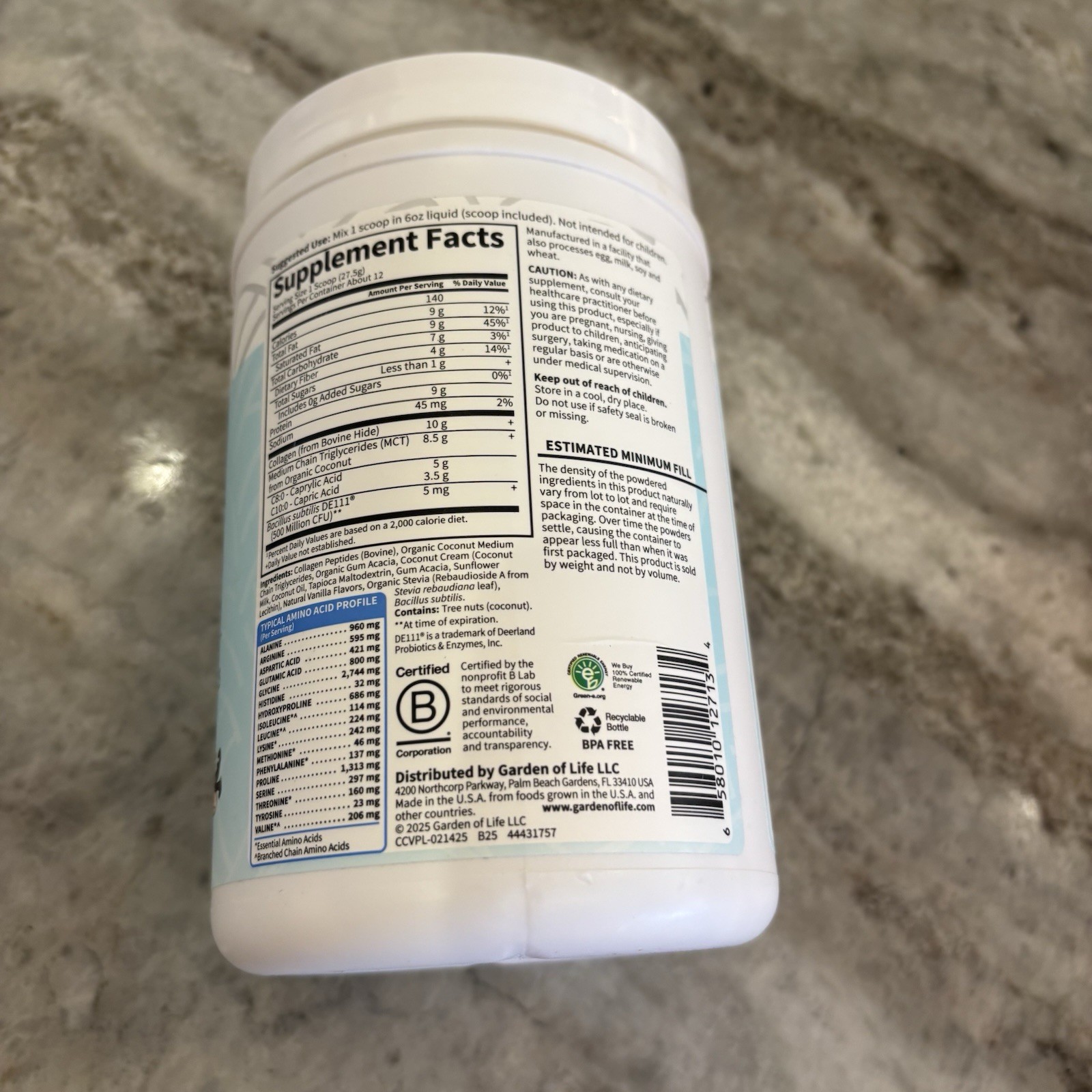 Garden of Life Grass Fed Collagen Creamer Powder – Creamy Vanilla, 12 Serv EXP27
