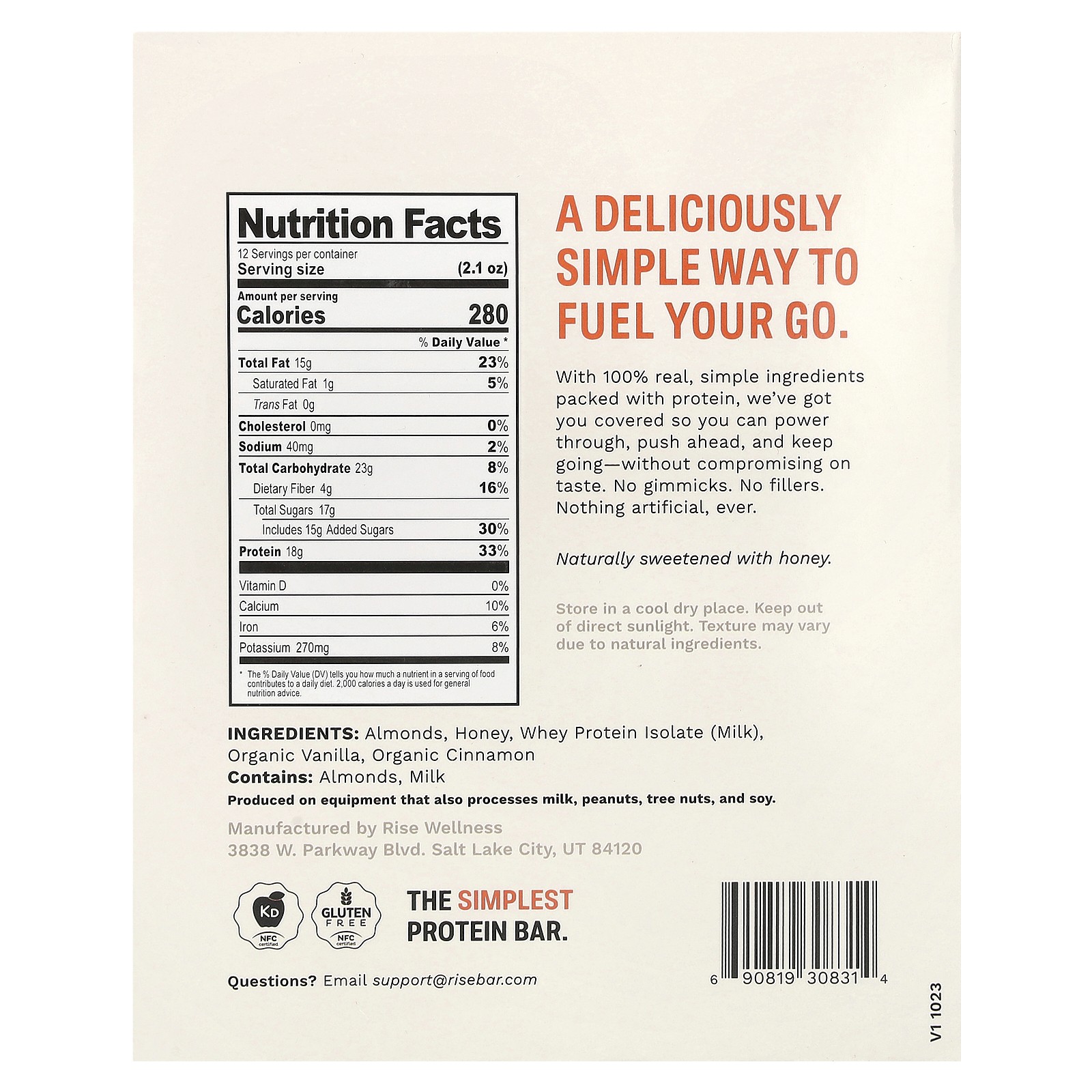 Rise Bar Protein Bar Snicker Doodle 12 Bars 2 1 oz 60 g Each Gluten-Free,