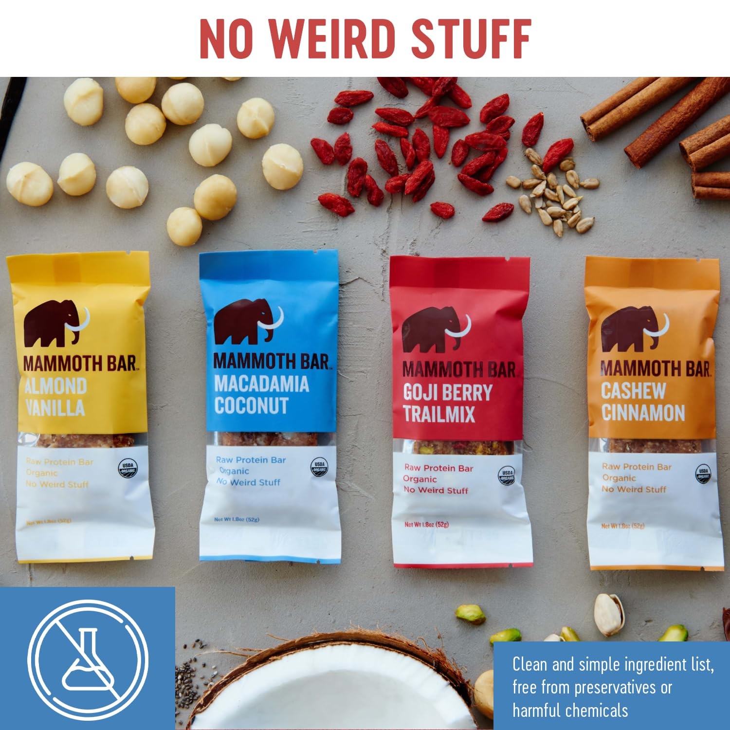 Mammoth Bar Variety Pack 10 Organic Protein Bars Paleo Prebiotic Gluten Free Egg