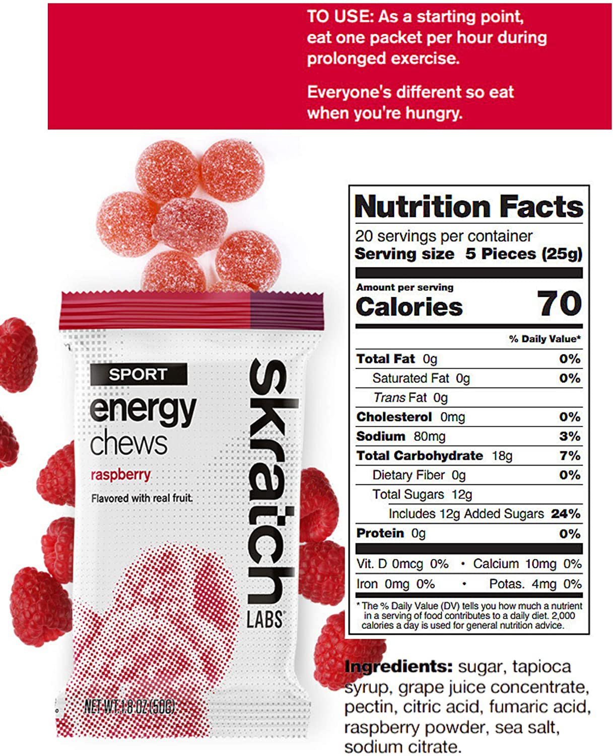 SKRATCH LABS Sport Energy Chews, Raspberry (10 Pack) – Developed for Athletes an
