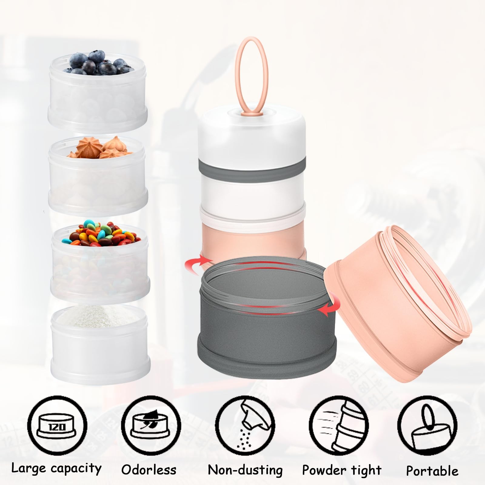 Ysglory 3 Packs Protein Powder Storage Container 4 Stackable Pink,White,Blue