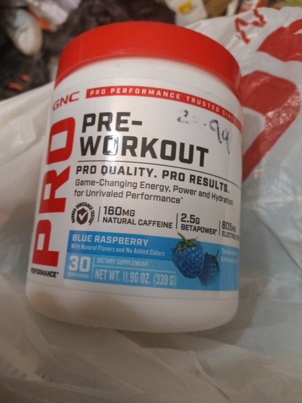 GNC Pro Pre-Workout Blue Raspberry 30 Servings Natural Caffeine 160mg Hydration
