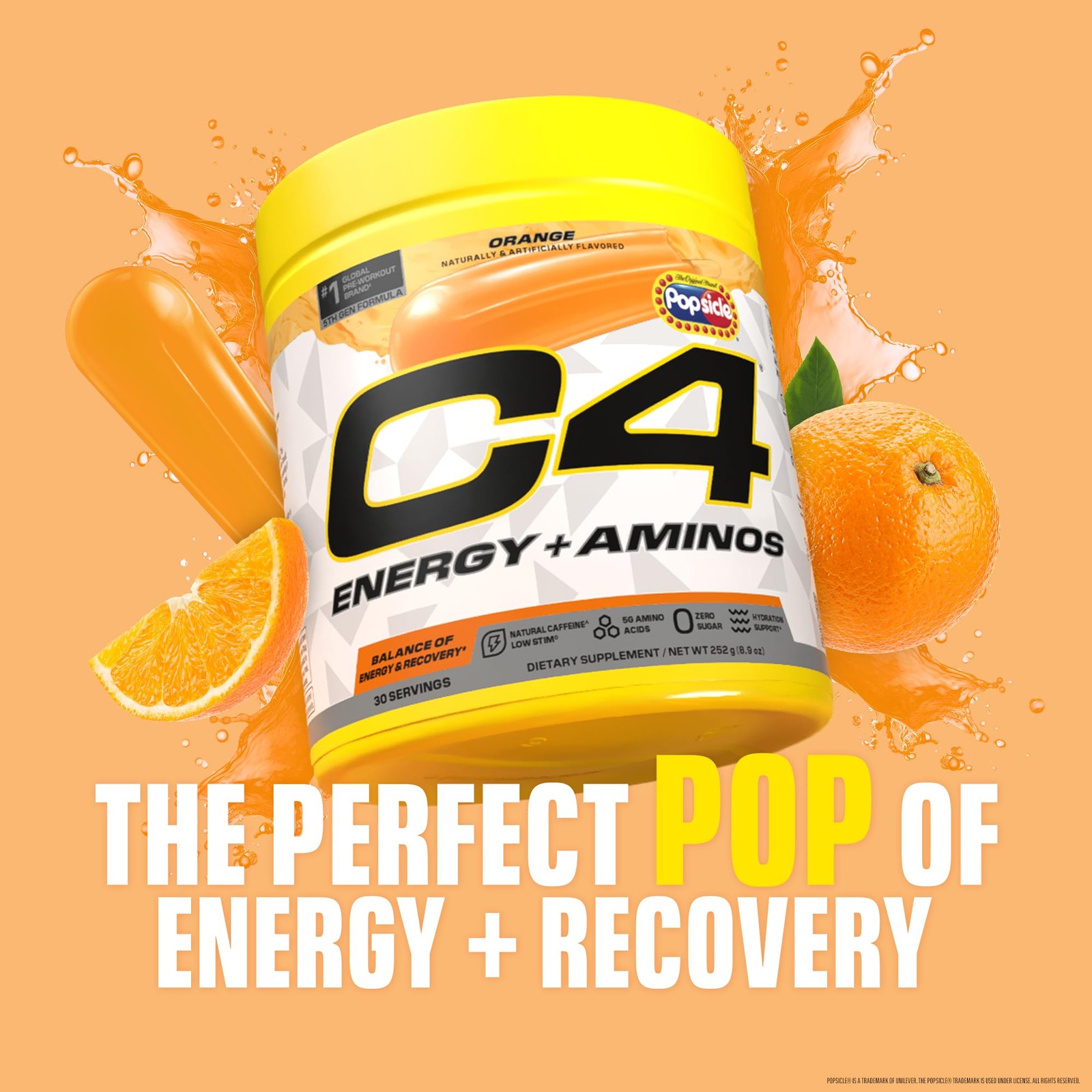 C4 Energy + Aminos Powder | Orange Popsicle | 5g BCAA & EAAs for Muscle Recov…