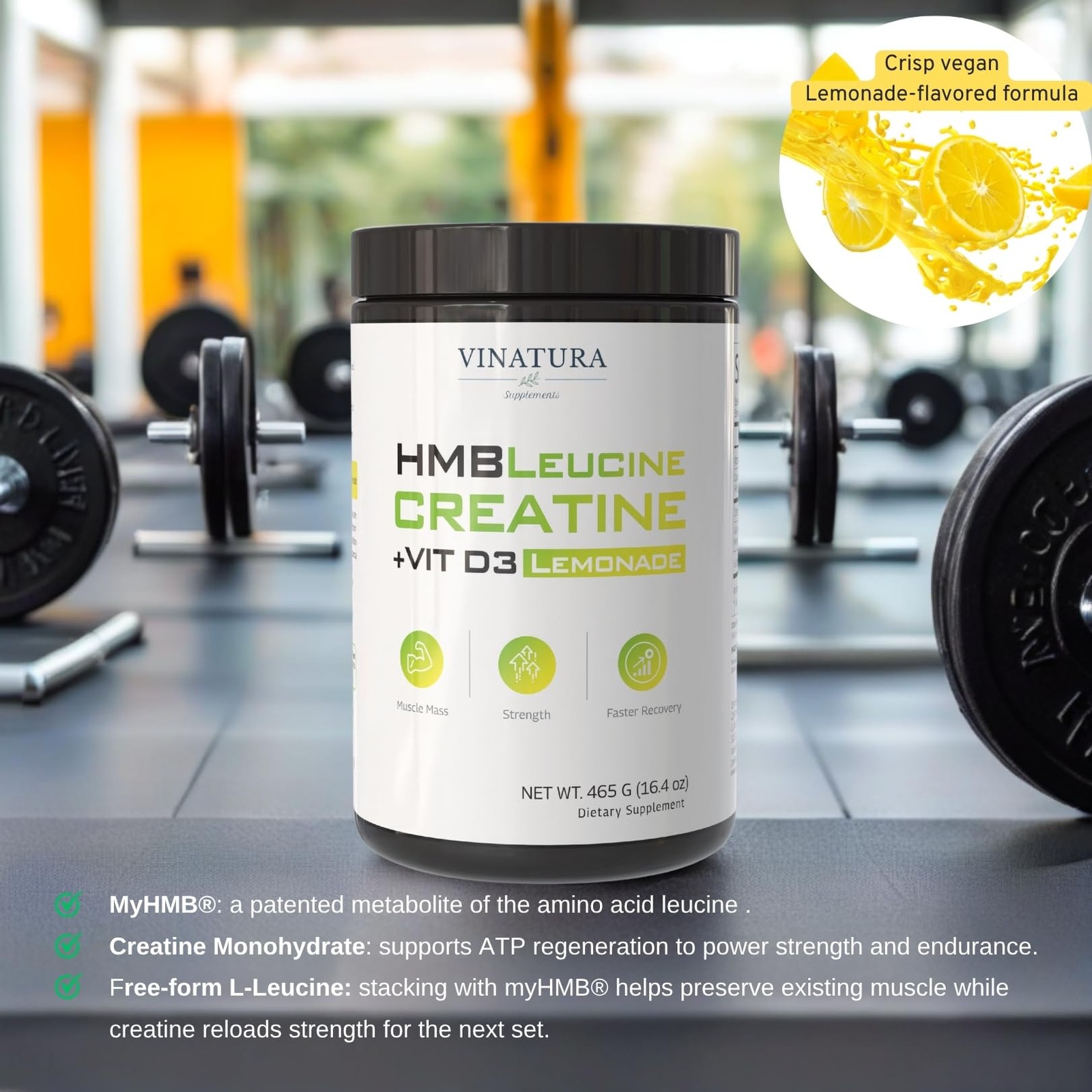 HMB Creatine Leucine Powder – 5g Creatine Monohydrate, 3g HMB Supplement, 3g …