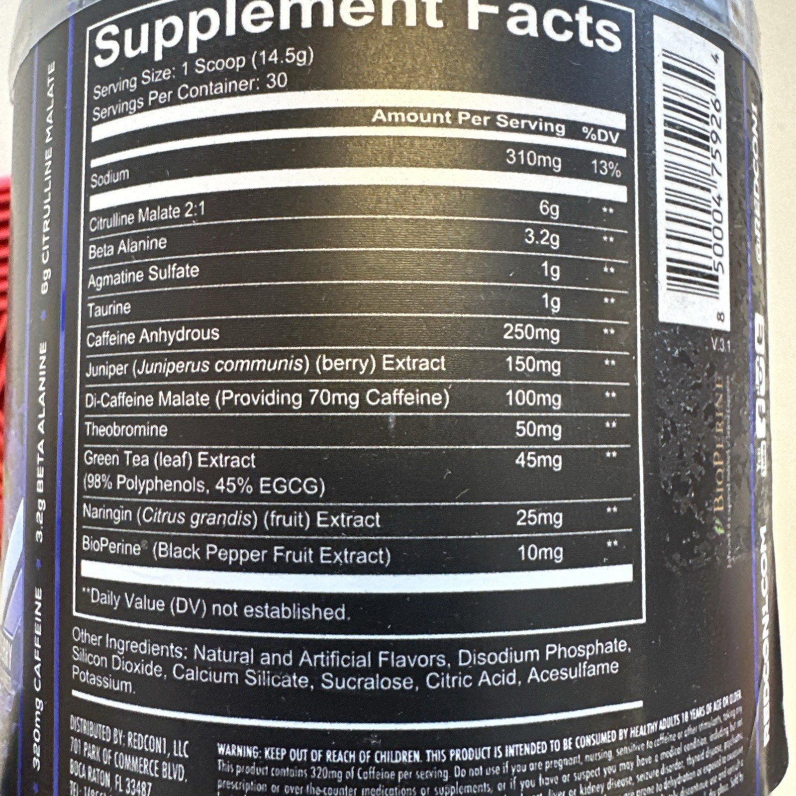 REDCON1 TOTAL WAR PREWORKOUT 30 Servings Sustained Energy Endurance Pumps Focus