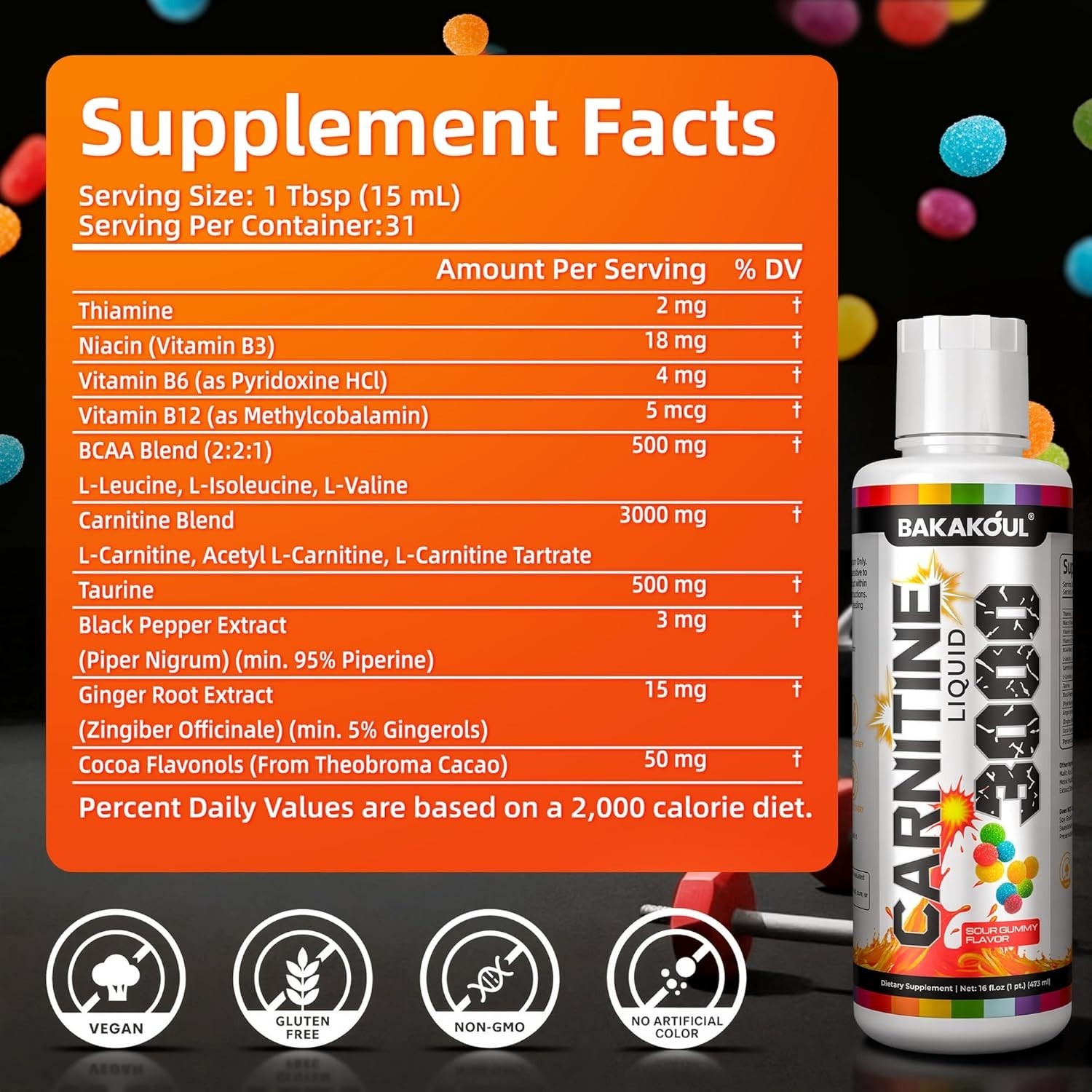 L Carnitine Supplement Liquid 3000 mg, with BCAA Sports Supplements, Help Suppor