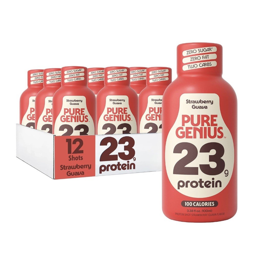 12 PACK Pure Genius Strawberry Guava Protein Shots 23g KETO Gluten & Sugar Free