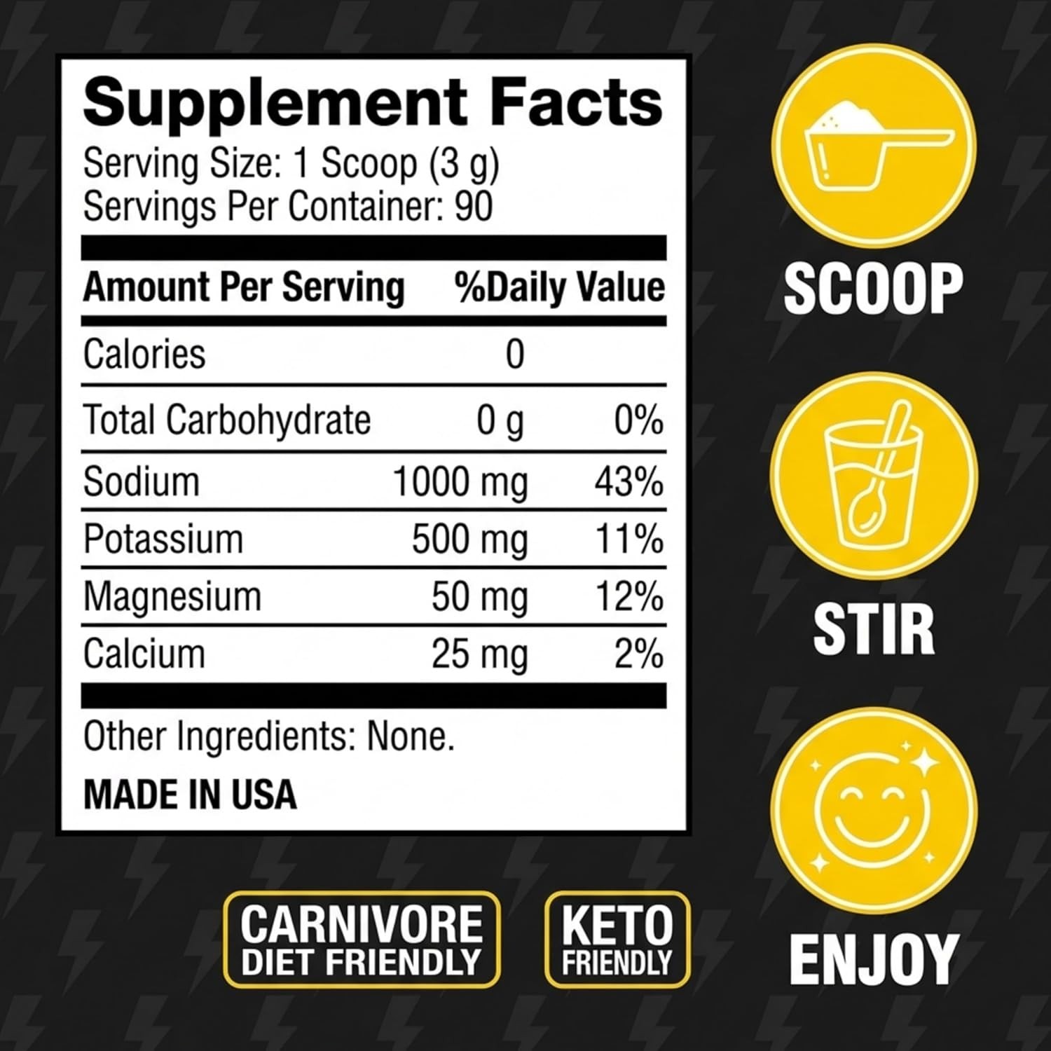 Carnivore Electrolytes Unflavored Keto Electrolytes Powder, 90 Servings – Daily