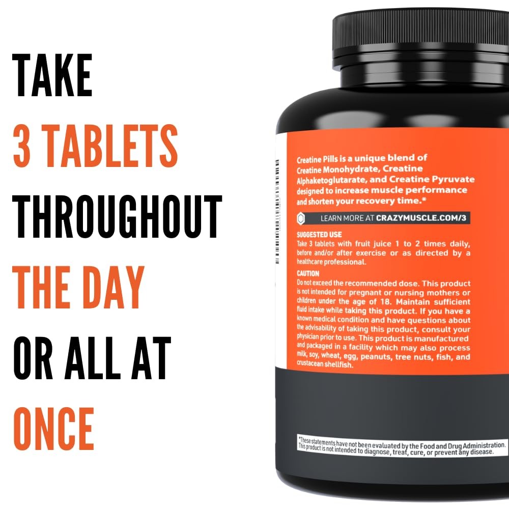 Crazy Muscle Creatine Monohydrate Pills, Premium 3 Type 5g Creatine Pills, Pr…