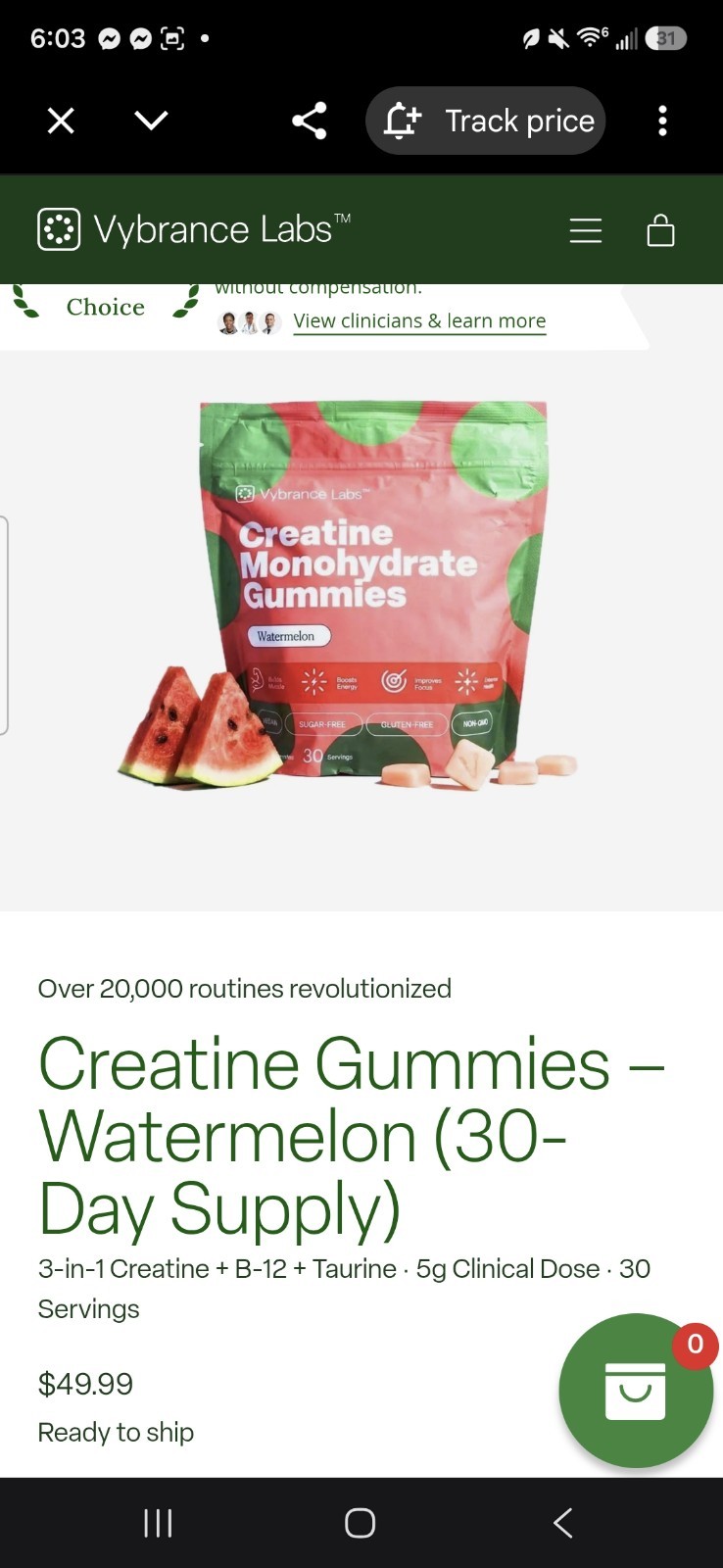 3 Packages of Vybrance Labs Creatine Monohydrate Gummies Health Wellness Diet