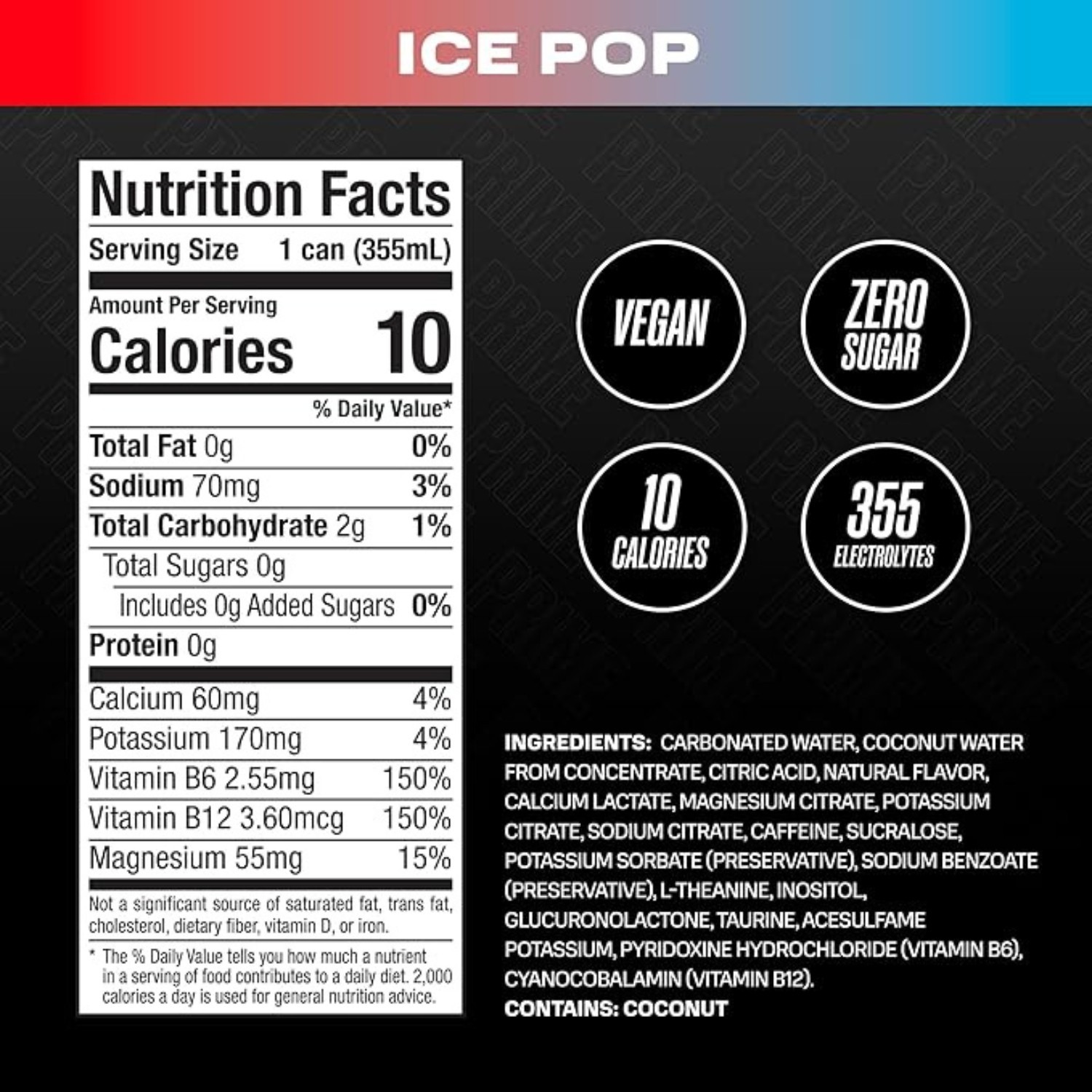 4 pack Prime hydration Energy Drink – Ice Pop naturally flavoured | 12 fl oz