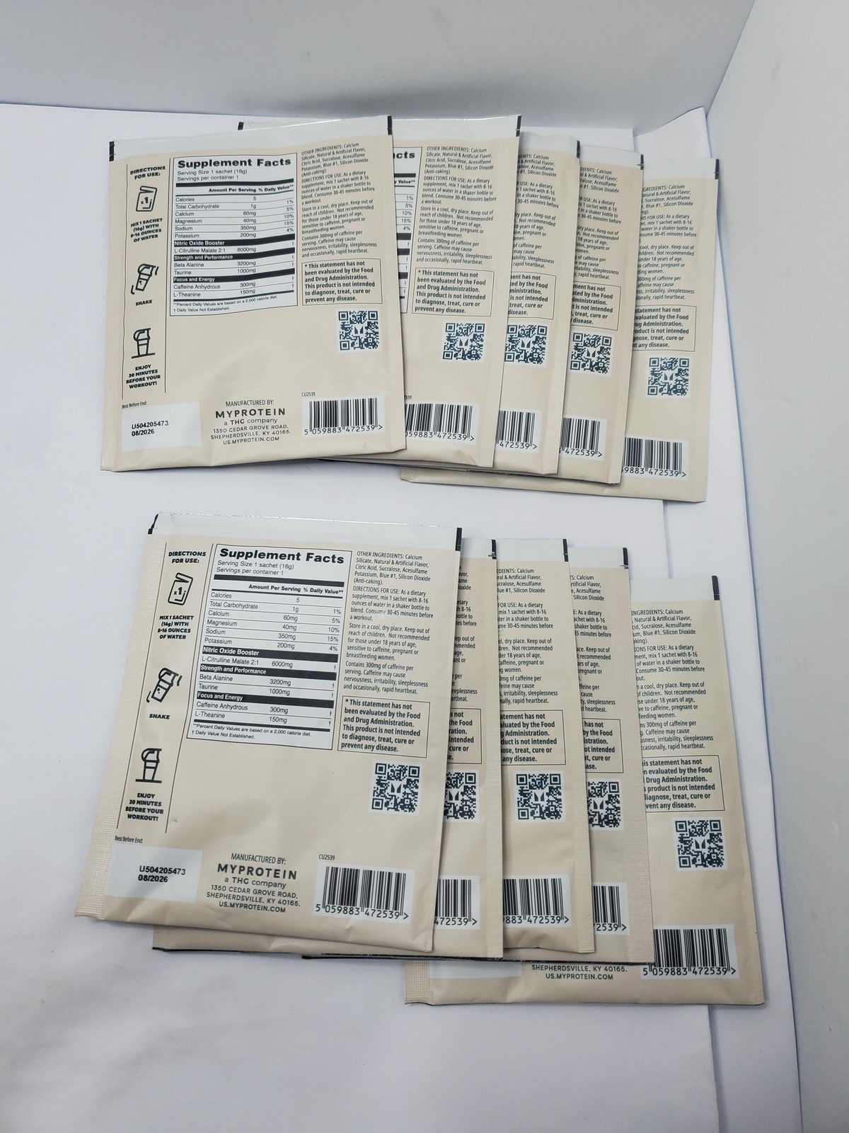 10pk Myprotein Origin Pre-Workout Blue Raspberry 0.5oz Sachets Exp 08/26