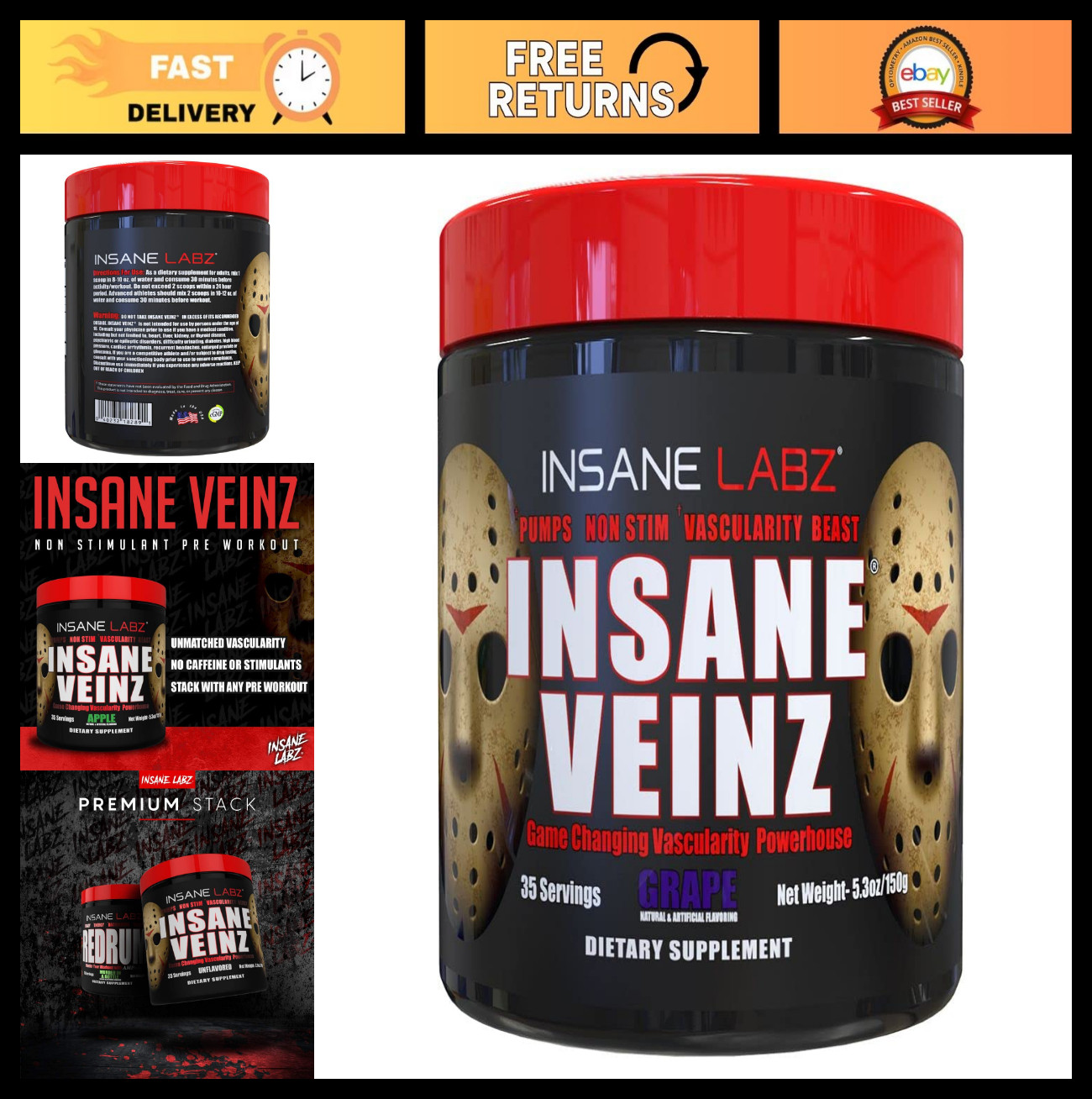 Non-Stimulant Nitric Oxide Booster Powder, Vascularity Enhancer, Agmatine & Beta