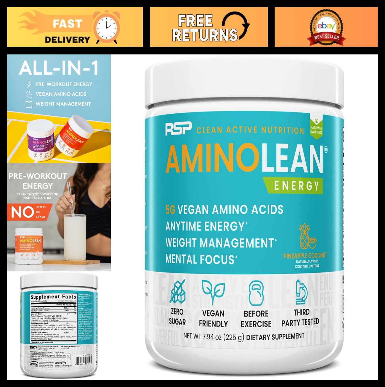 Natural Pre Workout Powder with Vegan BCAA & EAA | Jitter-Free Energy Boost for