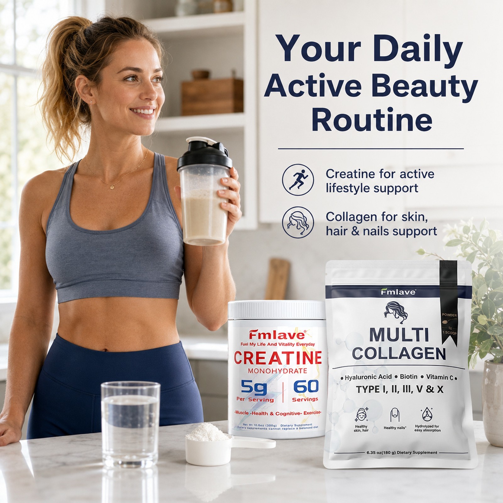 Creatine for Women + Collagen Peptides 5G Each – Muscle, Beauty, Performance 2pc