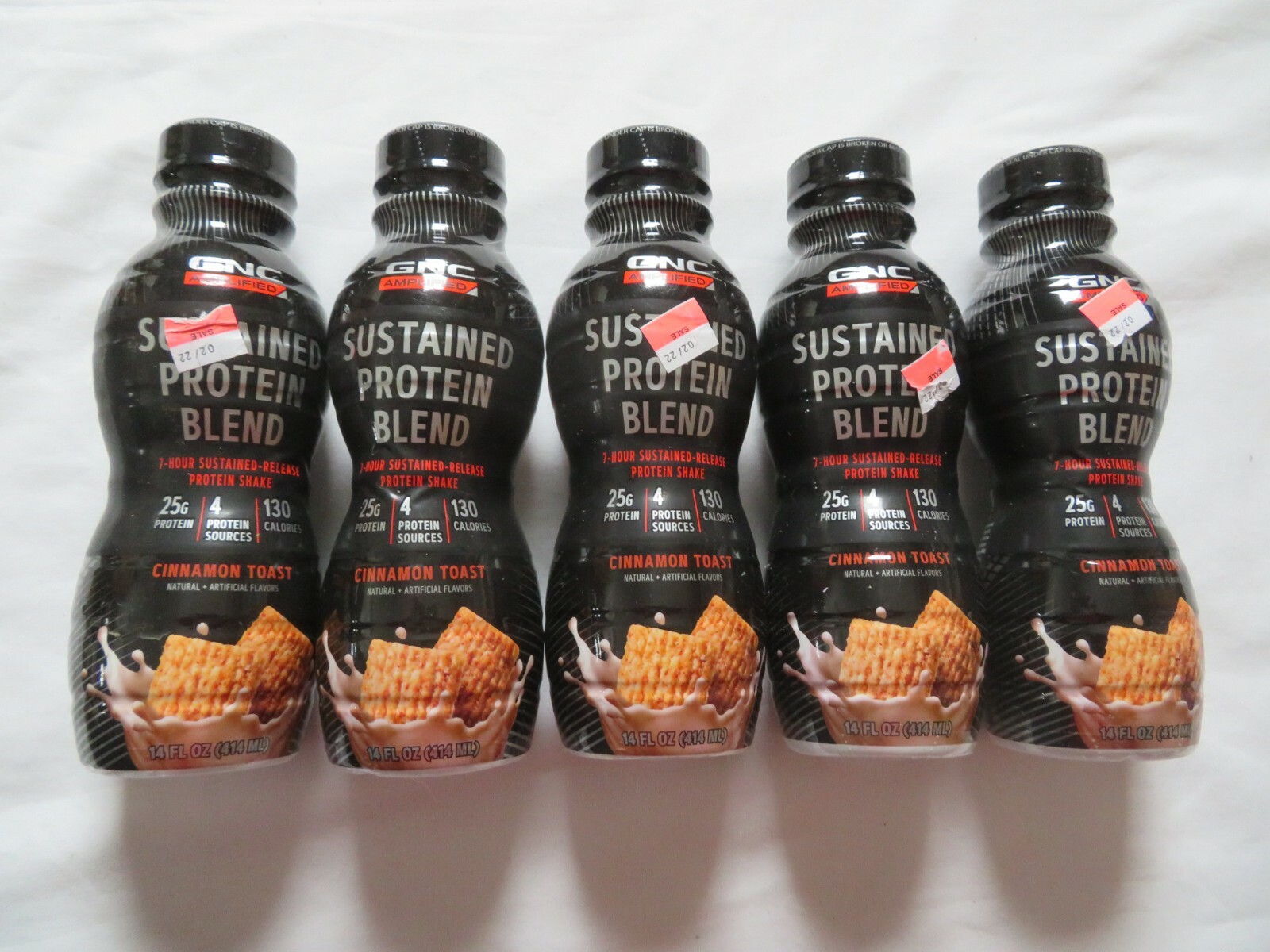 (5) GNC Amplified Sustained Protein Blend Cinnamon Toast Flavor 14 Oz Each ^2