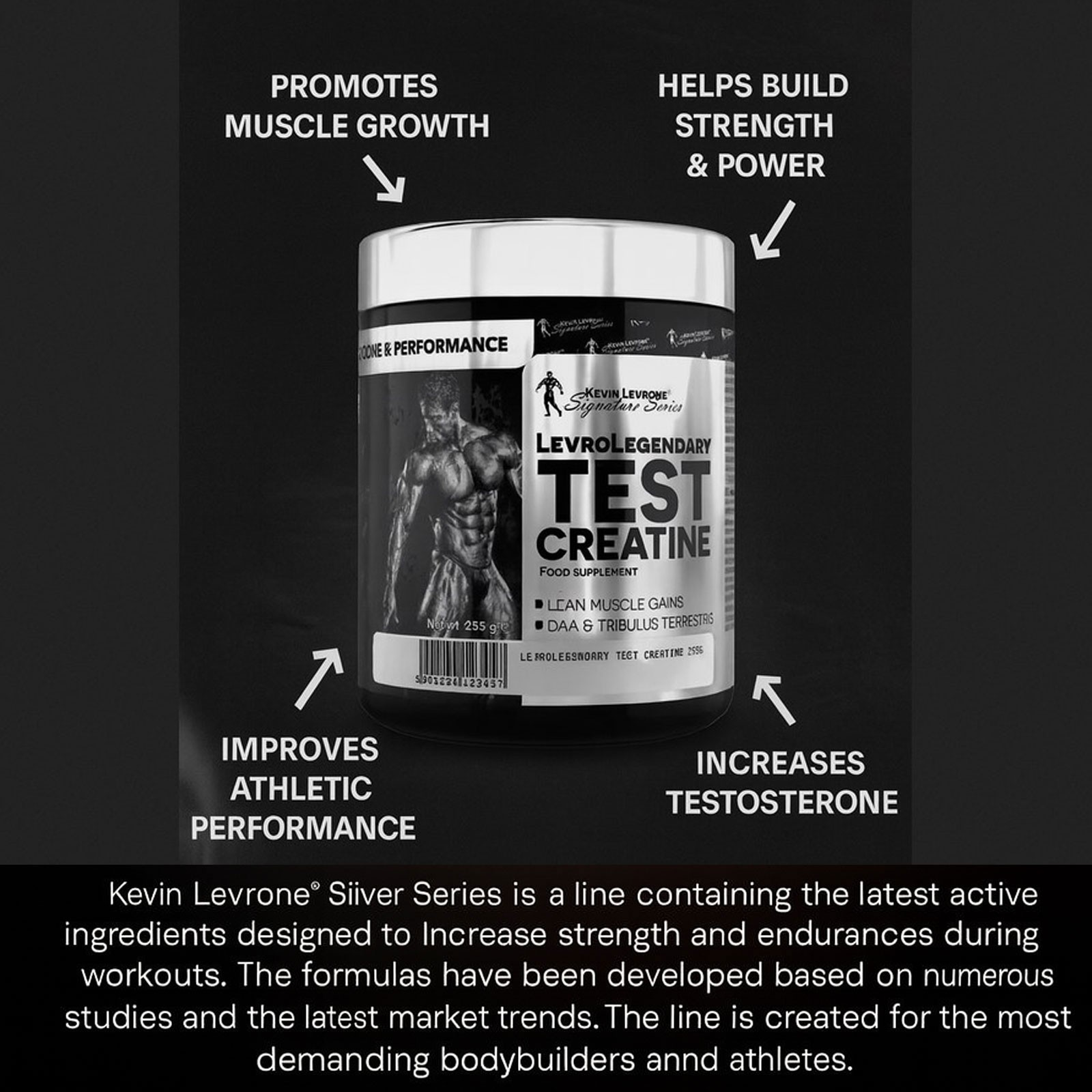 LEVROLEGENDARY TEST CREATINE 255g – Muscle Strength Testo Booster Tribulus & DAA