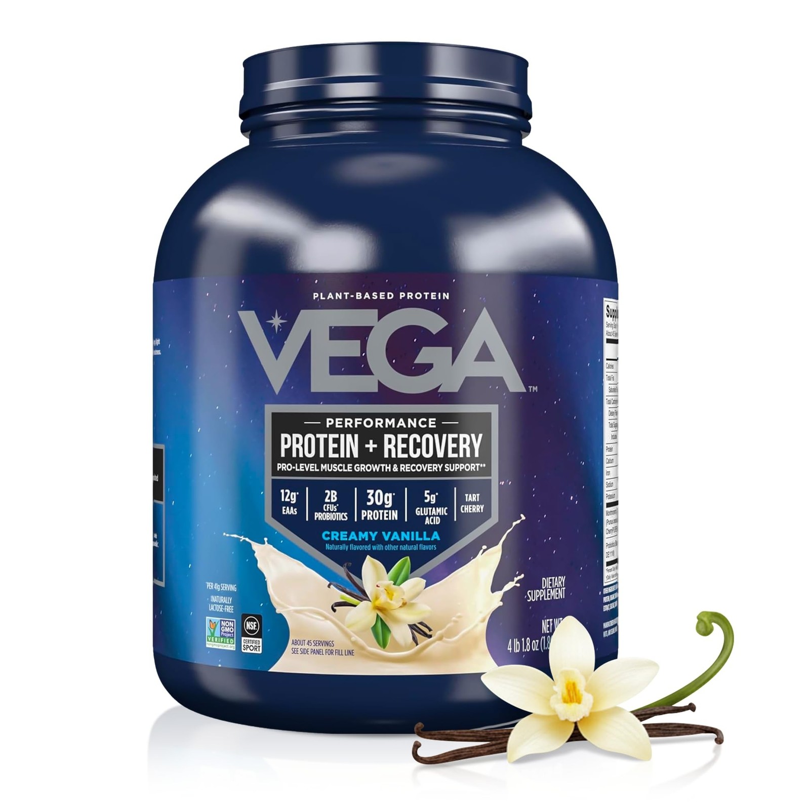 Vega Protein + Recovery, Vanilla – 30g Vegan Protein, Dairy & Gluten Free,
