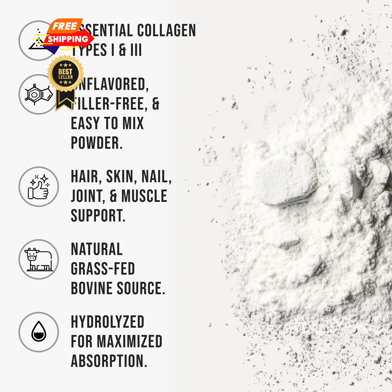 Bovine Collagen Peptides Powder Hydrolyzed Type 3.5 Ounce (Pack of 1), White