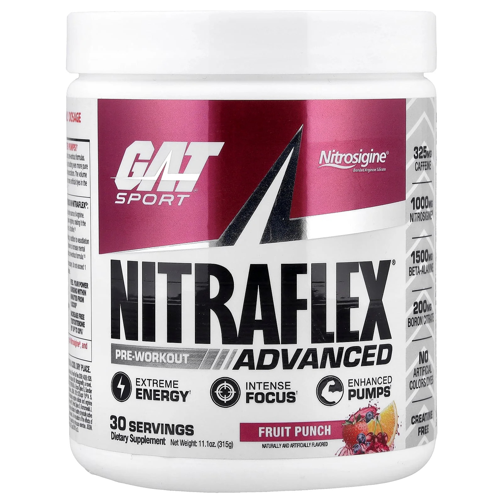 2 X GAT, Sport, NITRAFLEX� Advanced, Pre-Workout, Fruit Punch, 11.1 oz (315 g)