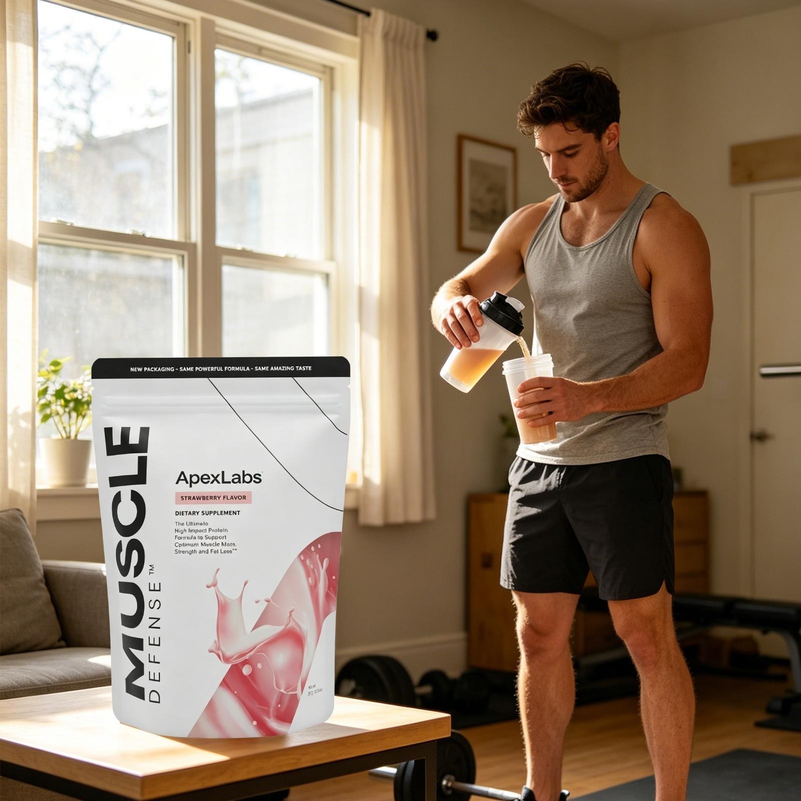 Muscle Defense Strawberry ApexLabs Muscle Mass Support Workout Supplement 1-5x