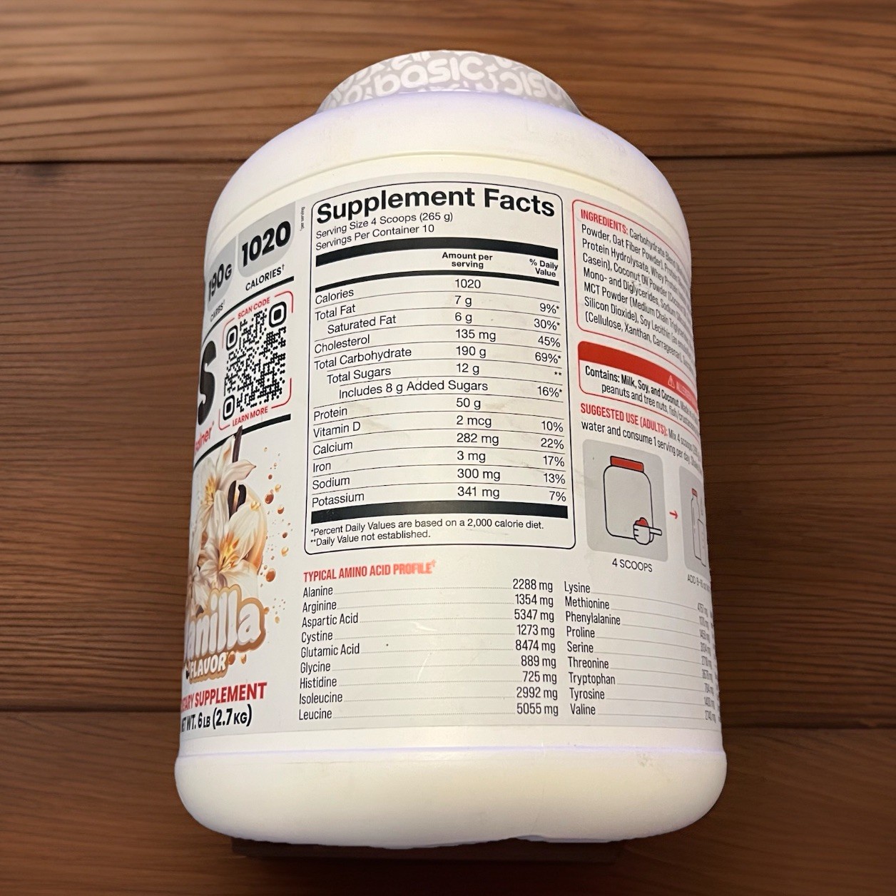 BASIC SUPPLEMENTS Mass Gainer Protein Powder Vanilla 6lb 12/27