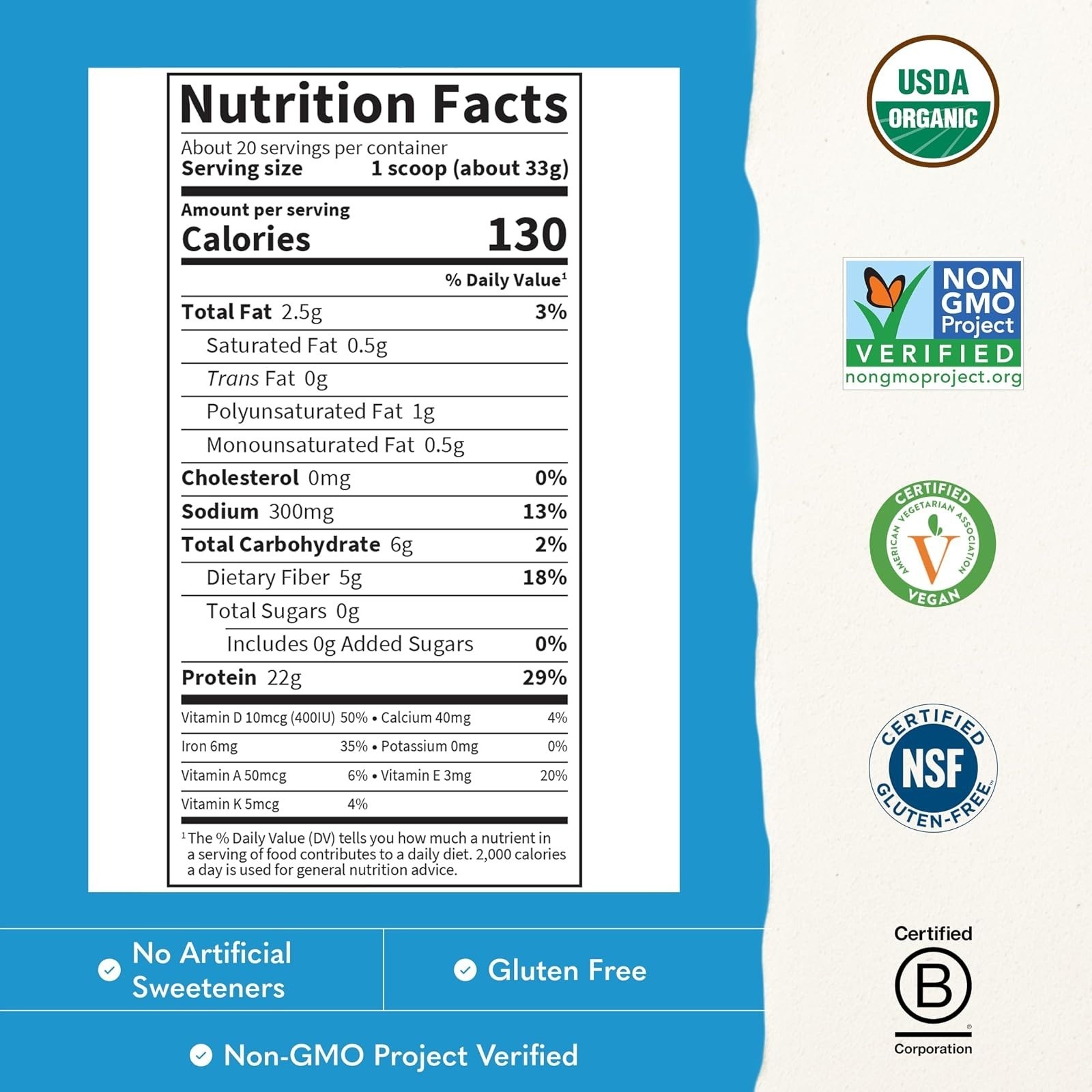 Garden of Life Vegan Protein Powder, Gluten Free, Vanilla, 1.5 LB