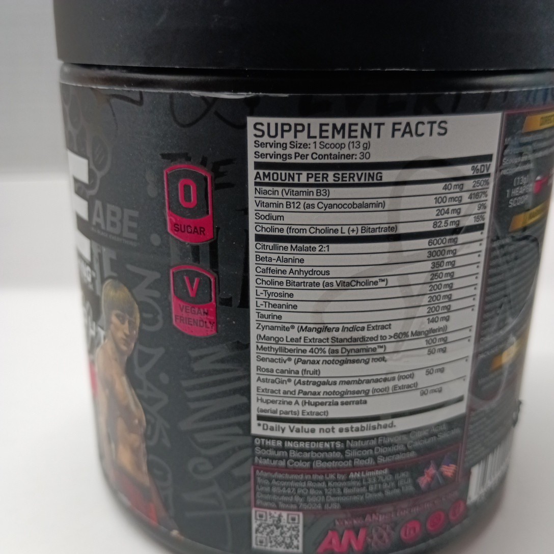 Abe All Black Everything Pre Workout Powder Baddy Berry 13.75oz 30 Servings 6/26