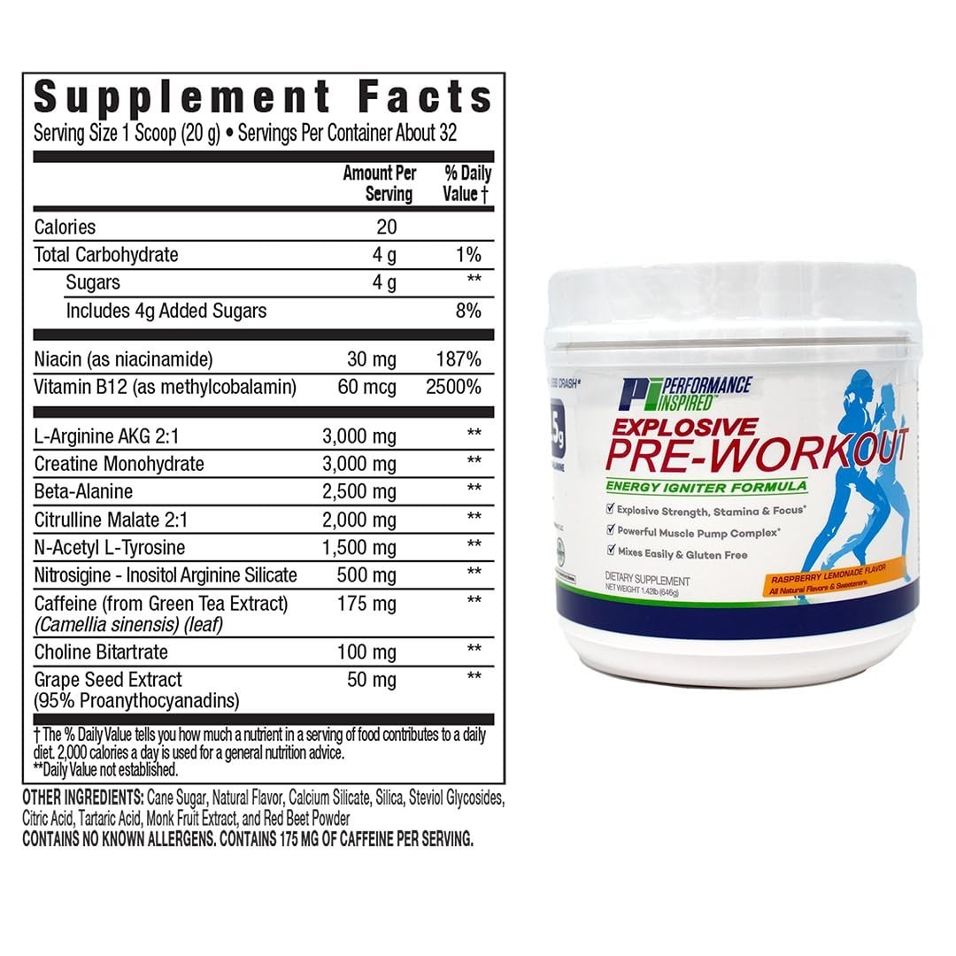 All-Natural Pre-Workout Powder – Vegan, Gluten-Free, Citrulline, Nitrosigine, Be