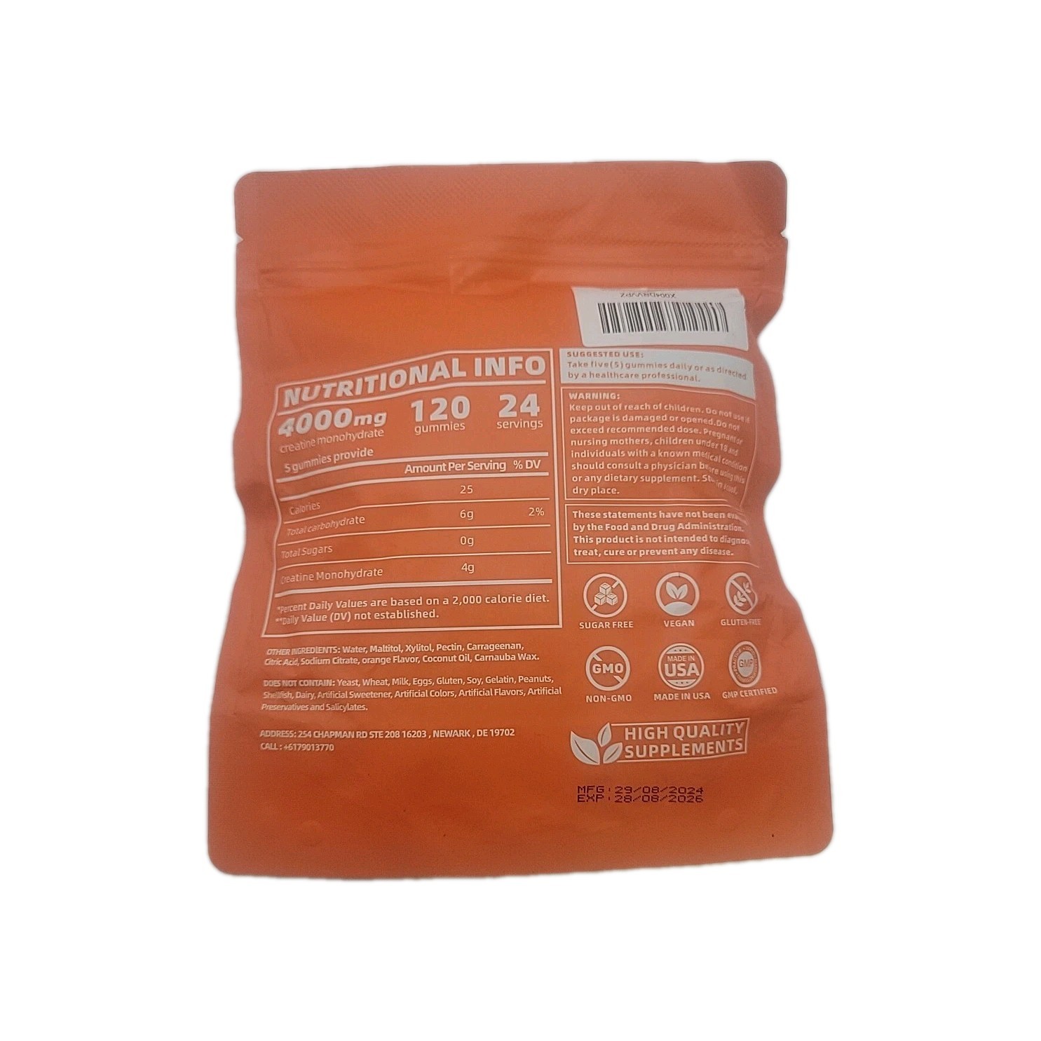 Sugar Free Creatine Monohydrate Gummies for Men & Women 4000mg EXP: Aug 2026