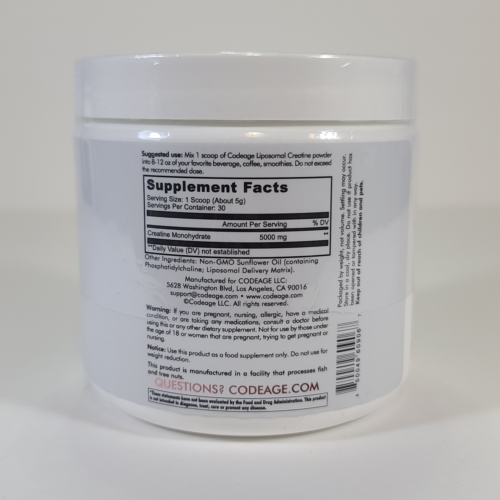 Codeage Liposomal Creatine Monohydrate Powder Unflavored Sport & Fitness 5.29oz