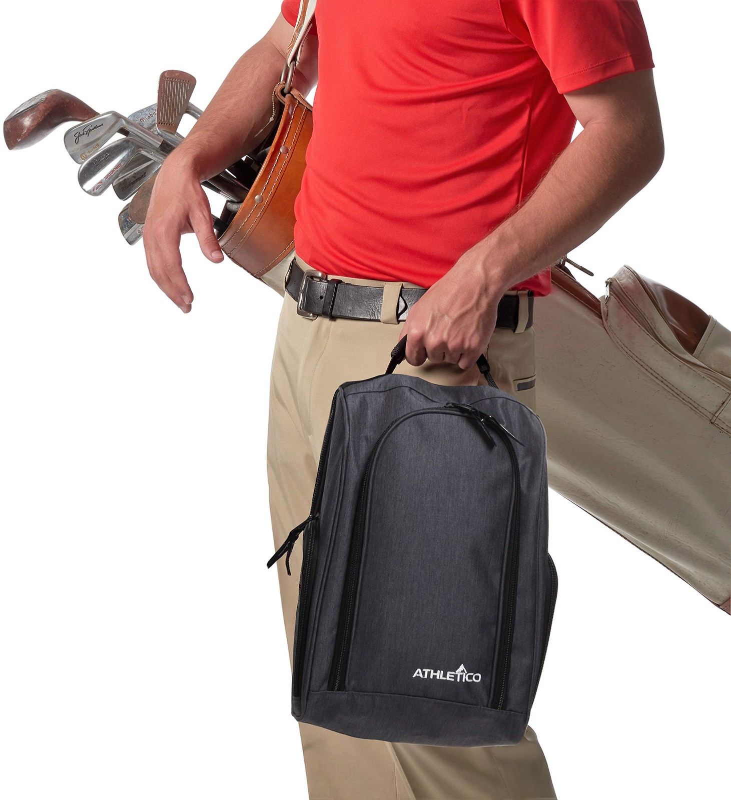 Athletico Golf Shoe Bag Zippered Carrier Ventilated Pocket Gray