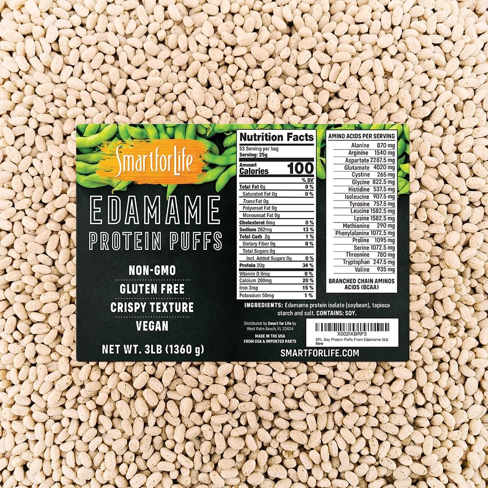 Smart for Life Soy Protein Puffs from Edamame High Protein Zero Sugar Soy Pr…