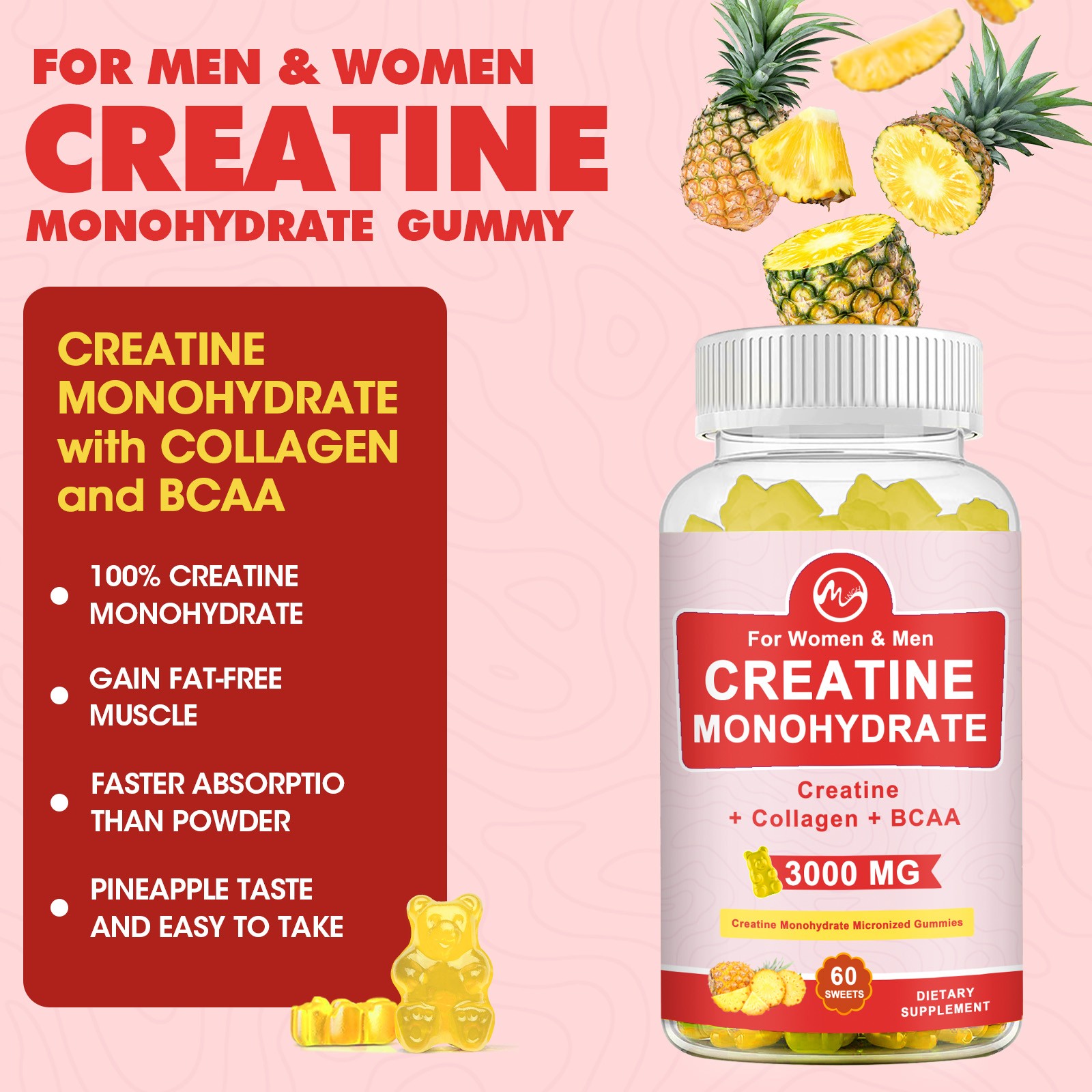 Sports Research Creatine Monohydrate 3000g Micronized Creatine 60gummies