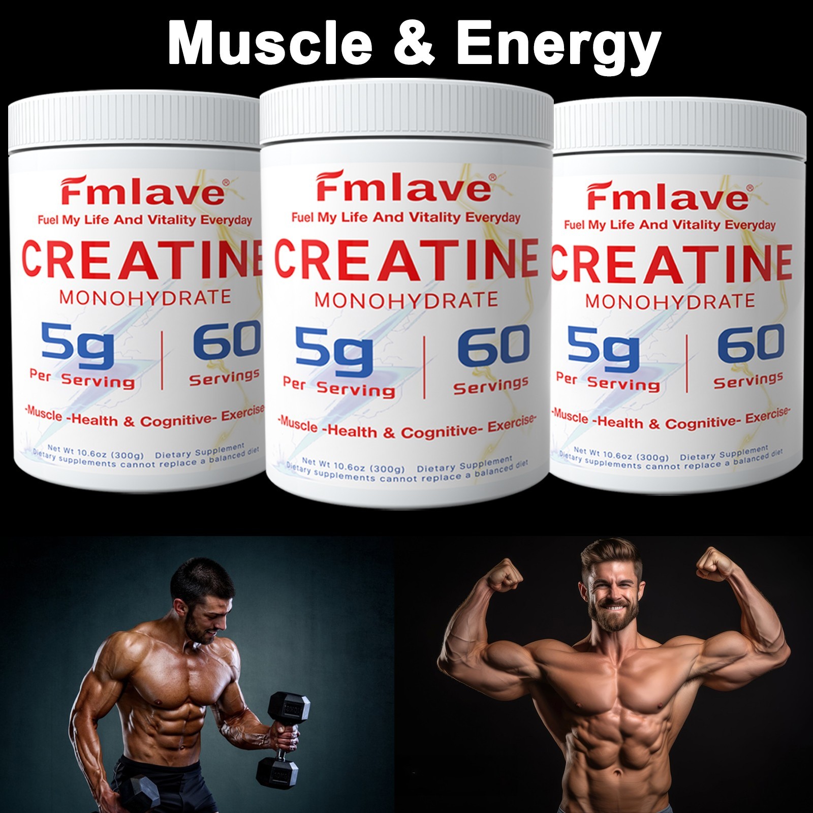 Micronized Creatine Monohydrate Powder 300g, 60 Servings, Unflavored, Non-GMO