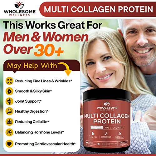 Wholesome Wellness Premium Multi Collagen Peptides Powder for Skin, Hair &