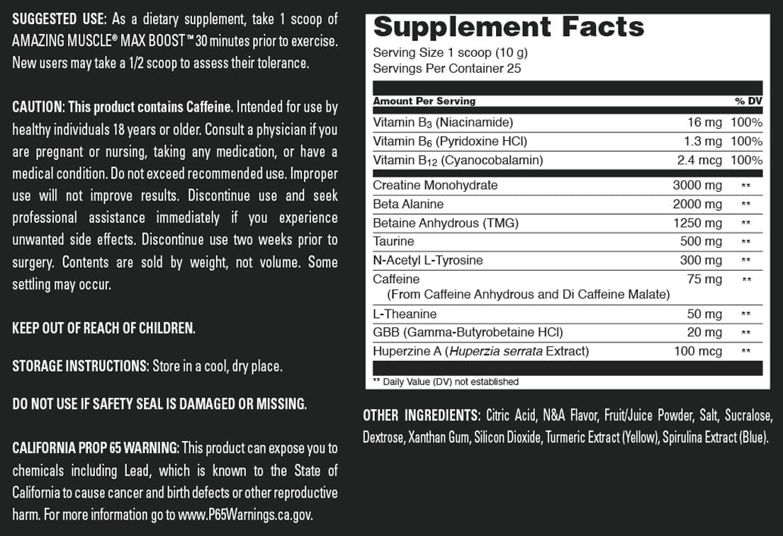 Max Boost Intense Pre-Workout Supplement – Green Apple Flavor – 8.8 oz.