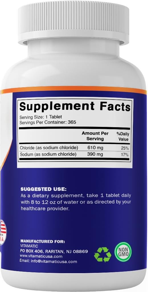 Sodium Chloride 1000mg – 365 Tablets Electrolyte Replenisher & Hydration Support