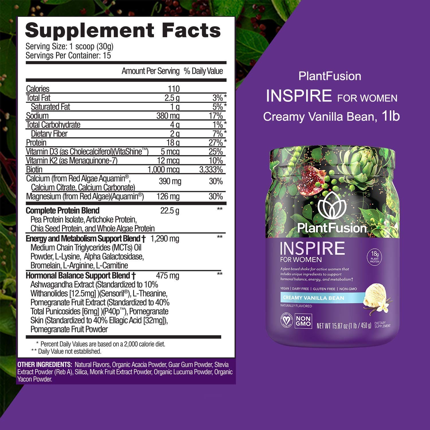 PlantFusion Inspire Plant Protein Powder for Women Low Carb Protein Powder f…
