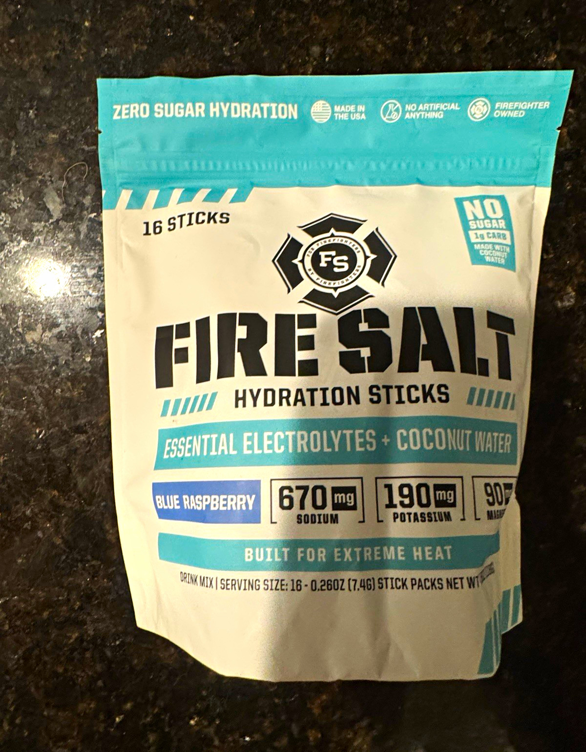 Fire Salt Electrolyte Hydration Powder Sticks Blue Raspberry Sugar-Free 16ct