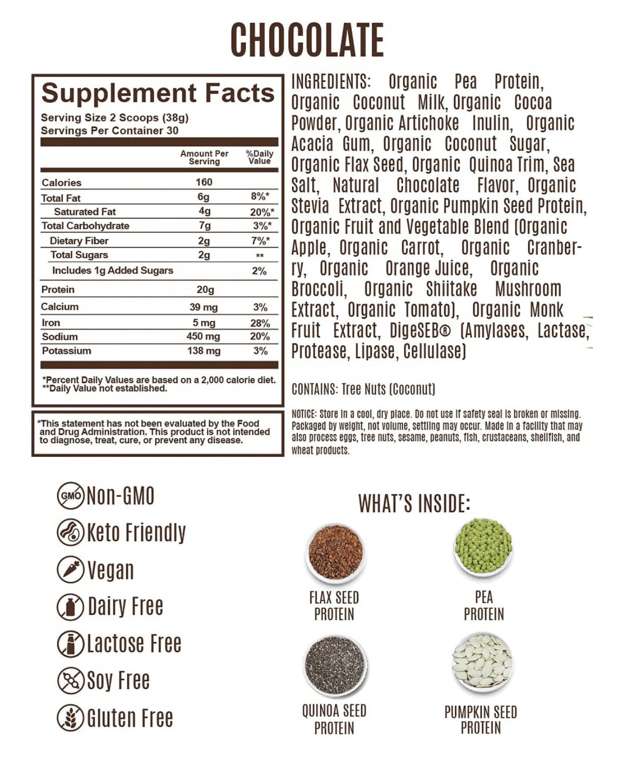 THriV Organic Protein Powder Chocolate 100% Plant Based(21G Protein) 2.5LB￼￼ TUB