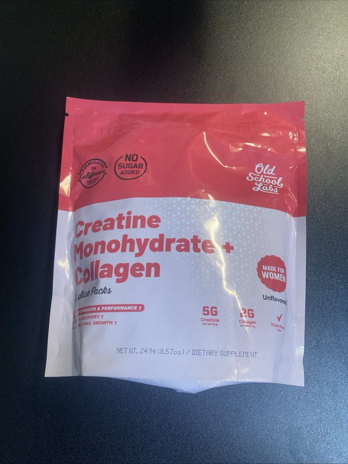 Old School Labs Creatine Monohydrate Collagen Made For Women 30 Stick Packs No