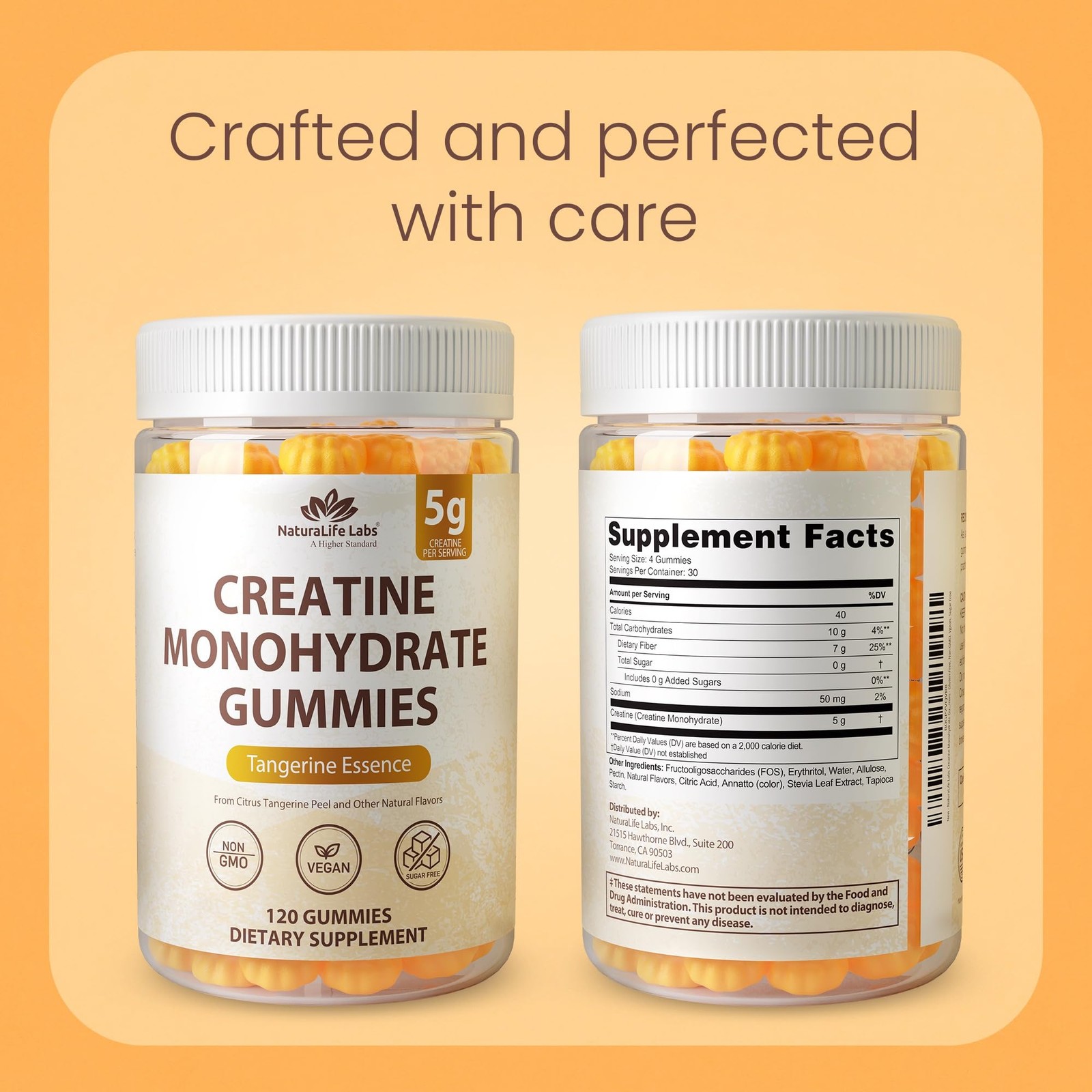 Creatine Monohydrate Gummies – 5g per Serving – Tangerine Flavor – 120 Gummie…