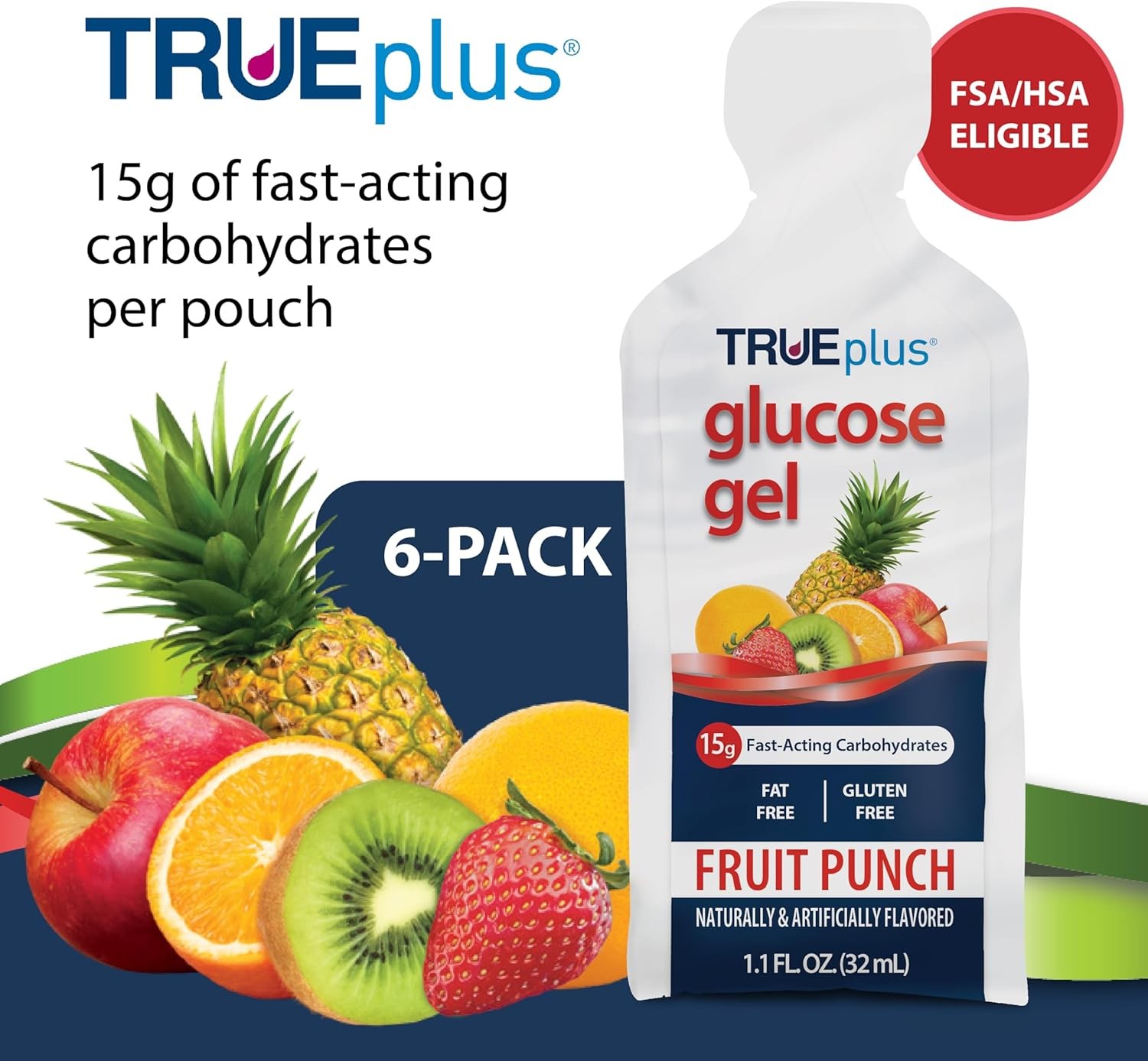 TRUEplus Glucose Gel Pouch, Fruit Punch Flavor, 15g 6-Pack (1 x 6-ct)