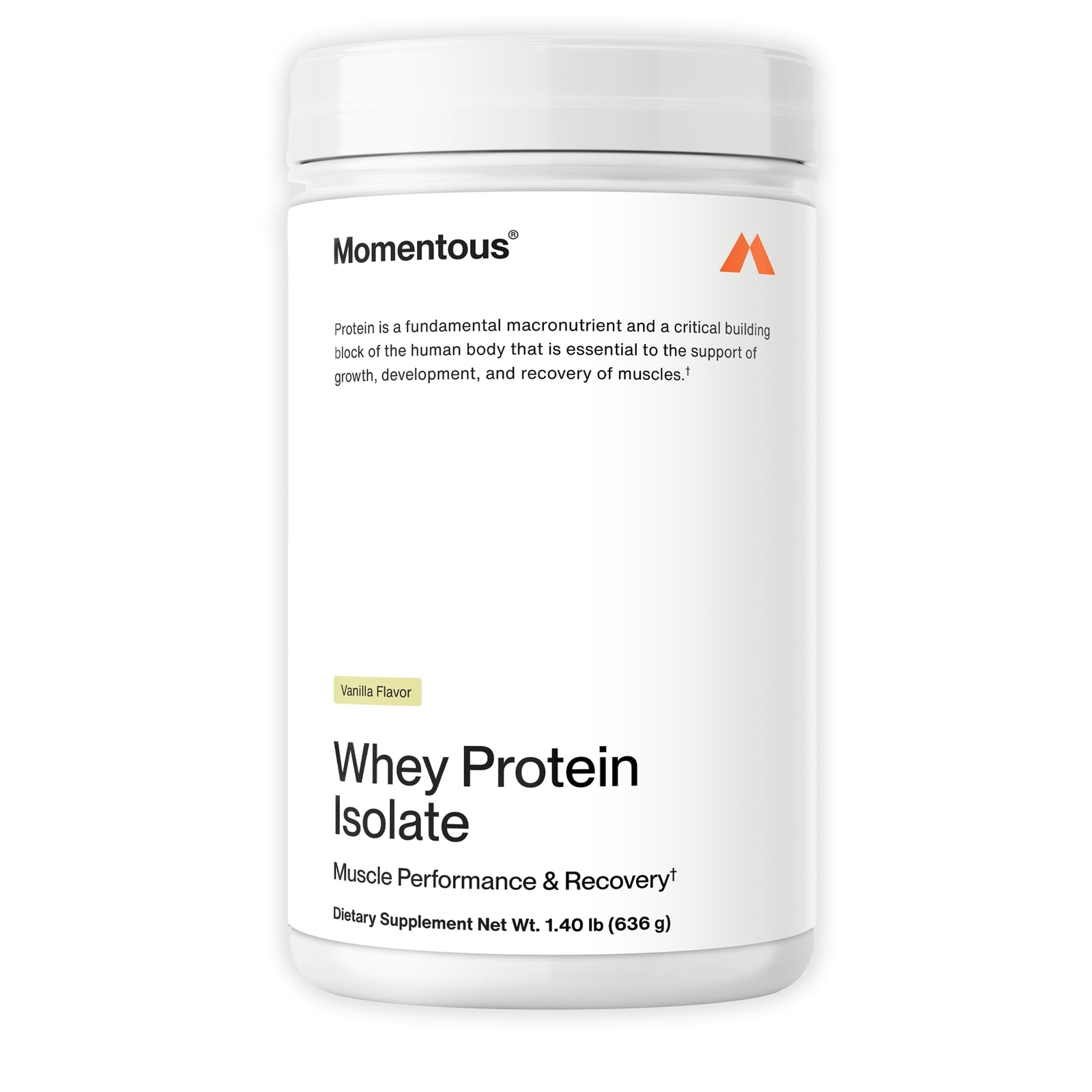 Momentous Grass-Fed Whey Protein Powder 20g Isolate Vanilla 24 Servings