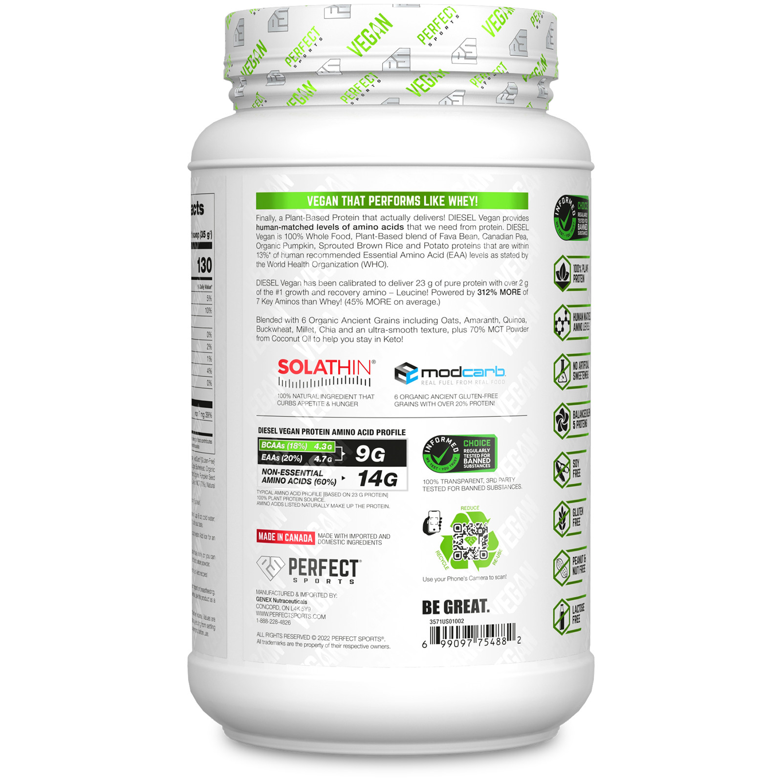 Vegan Diesel, 100% Plant-Based Protein Blend, Chocolate Ice Dream, 1.5 lb (700