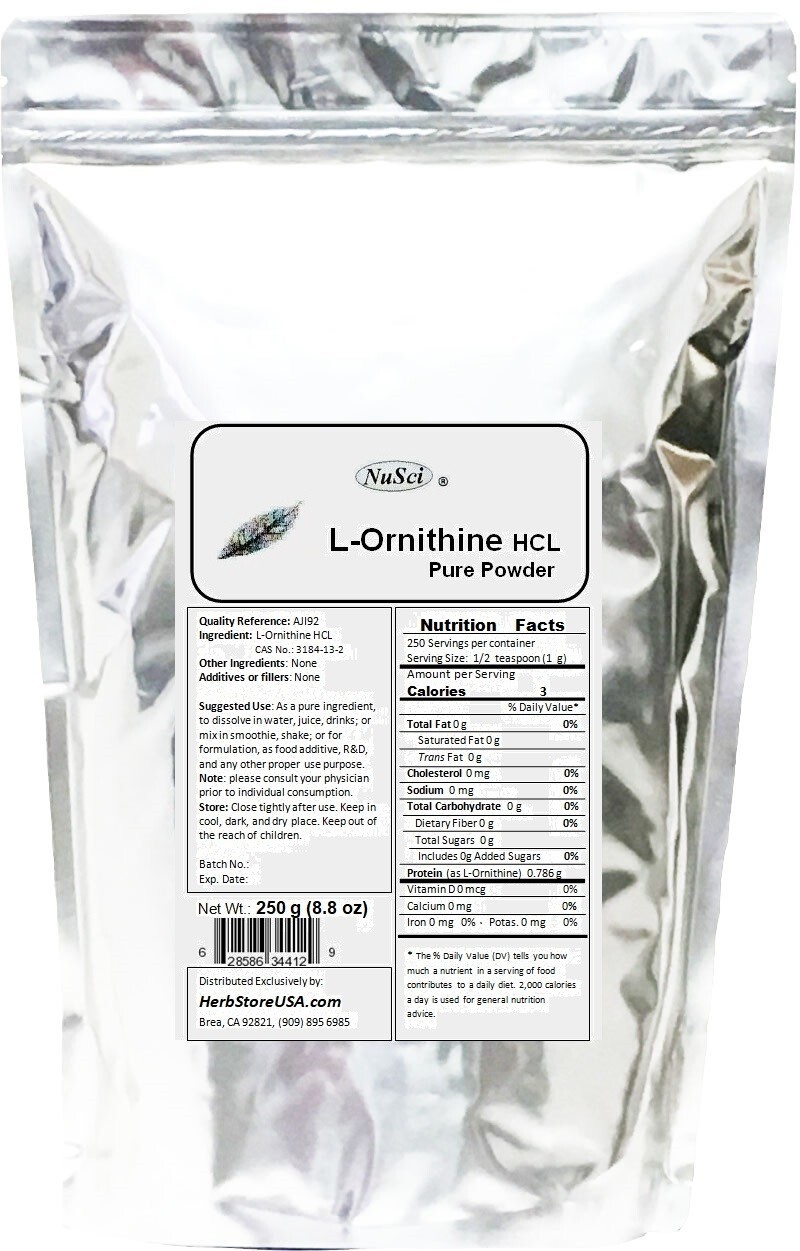 NuSci 100% Pure L-Ornithine Powder 500g (1.1LB, 17.6oz) lean muscle mass