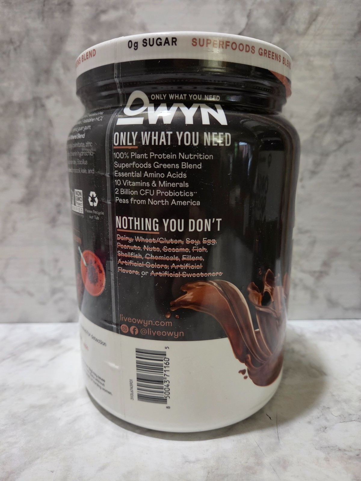OWYN 30g Plant Protein Powder Zero Sugar Chocolate 1.32 LB 9/2026