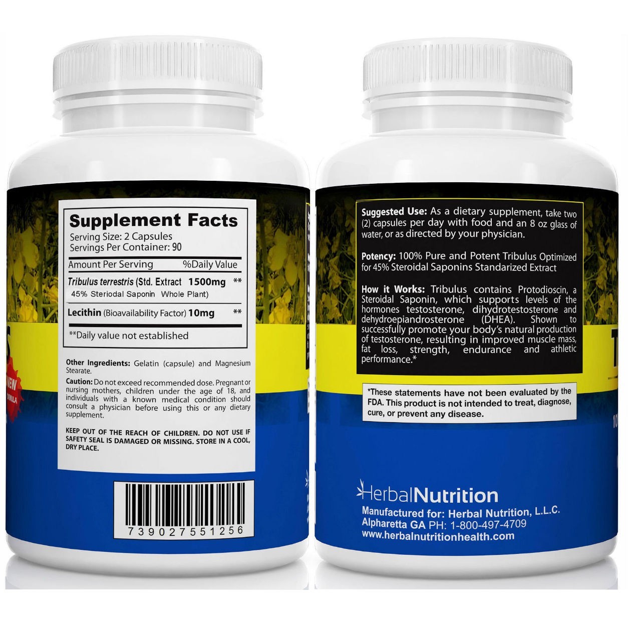 Bulgarian Tribulus Terrestris 180 Count 1500mg 45% Steroidal Saponins